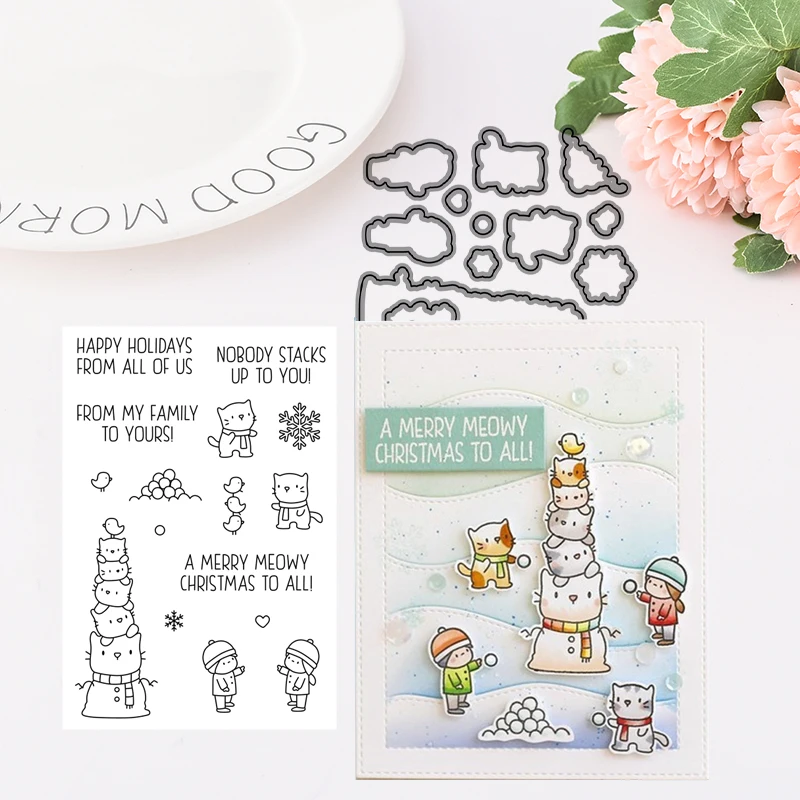 

CH Merry Meowy Metal Cutting Dies and stamps DIY Scrapbooking Card Stencil Paper Craft Handmade Album Handbook Decoration