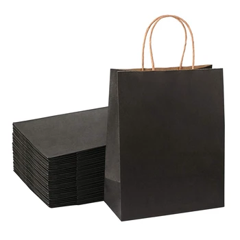 

100PCS DIY Multifunctional Soft Black Paper Bag with Handle 21X15X8cm Holiday Gift Bag High Quality Shopping Bag Kraft Paper