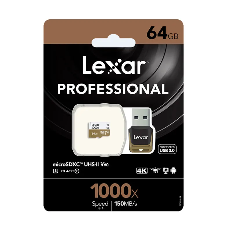 Lexar 64 Гб U3 класс 10 150 МБ/с./с 1000x Micro SD карта с кардридером памяти USB 3 0 64G SDXC TF UHS для 4K