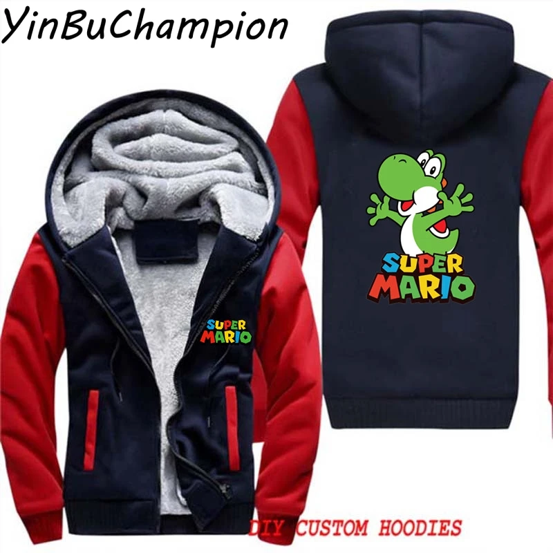 Мужские зимние толстовки с капюшоном Super Mario Bros Yoshi Naruto толстовки с капюшоном из плотного флиса спортивный костюм на молнии камуфляжная куртка пальто - Цвет: Красный