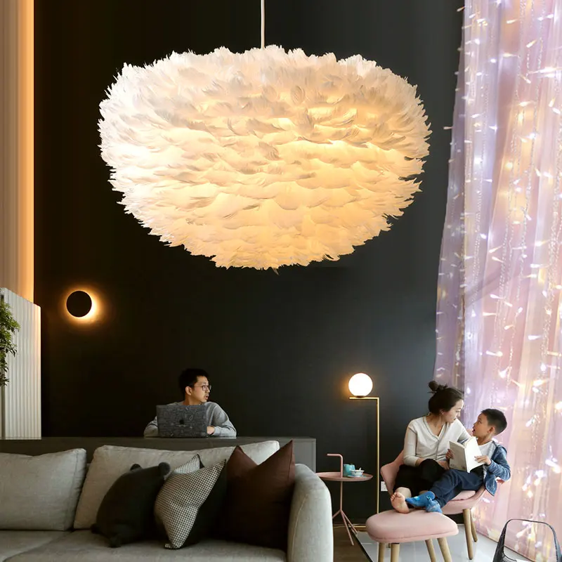 

Northern Feather Lamp Chandelier Romantic Ins Girl Marriage Beauty Salon Illuminations Originality Bedroom lamps