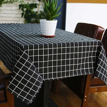 

Linen cotton tablecloth black and white lattice rectangular kitchen table living room coffee table home decoration dustproof