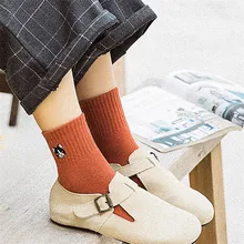 Забавные носки для девочек модные уличные дышащие студенческие стильные милые женские хлопковые однотонные Носки с рисунком собаки кота рулон печати