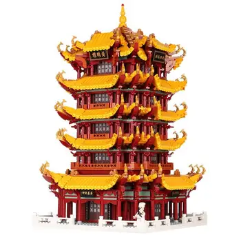 

Street view The Chinese Style Royal Pavilion of Prince Building Blocks Middle Ages Yellow Tower Bricks Toys Gift For Children