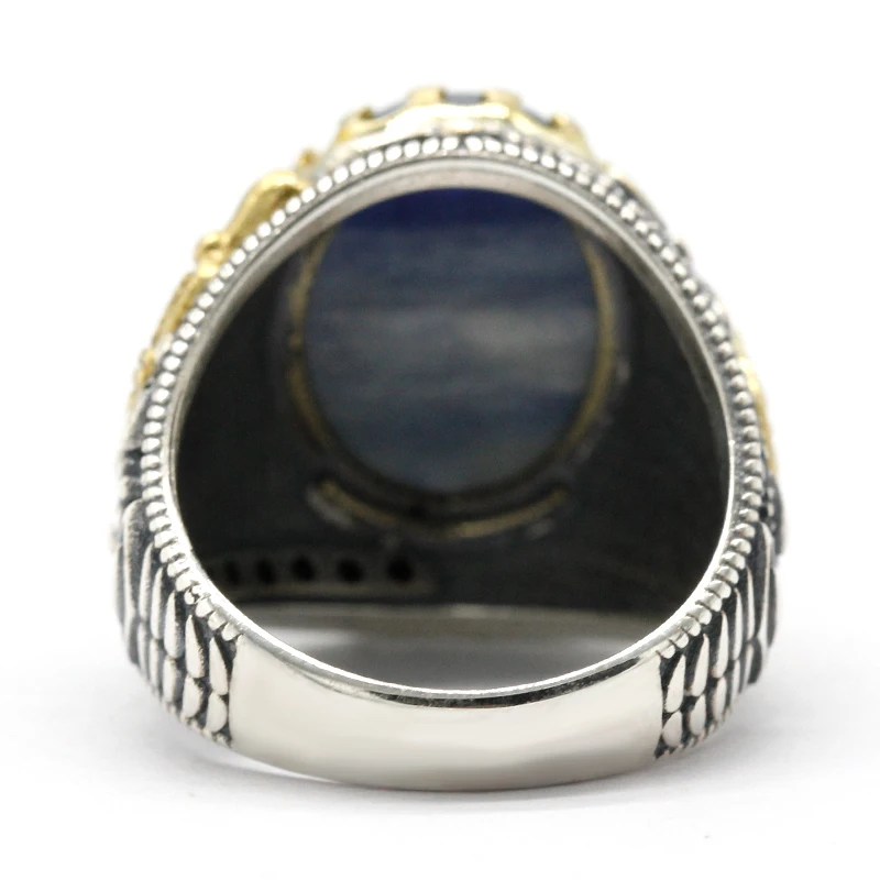 New Fashion Türkiye Men's Handmade Ring S925 Sterling Silver Natural Kyanite Luxury Religious Muslim Islamic Jewelry Party Gift - Image 2
