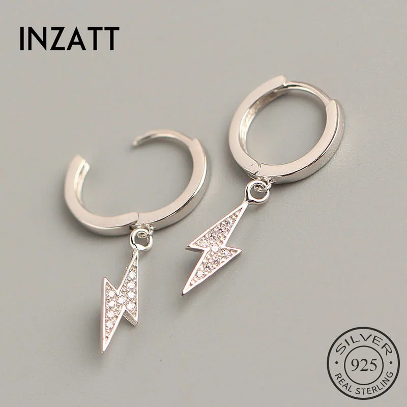 INZATT Real 925 Sterling Silver Zircon lightning Hoop Earrings For Fashion Woman Party Fine Jewelry Geometric Accessories Gift | Украшения