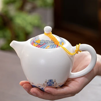 

colored enamel teapot jingdezhen ceramic kung fu tea teapot household ball hole of a complete set of handmade quality