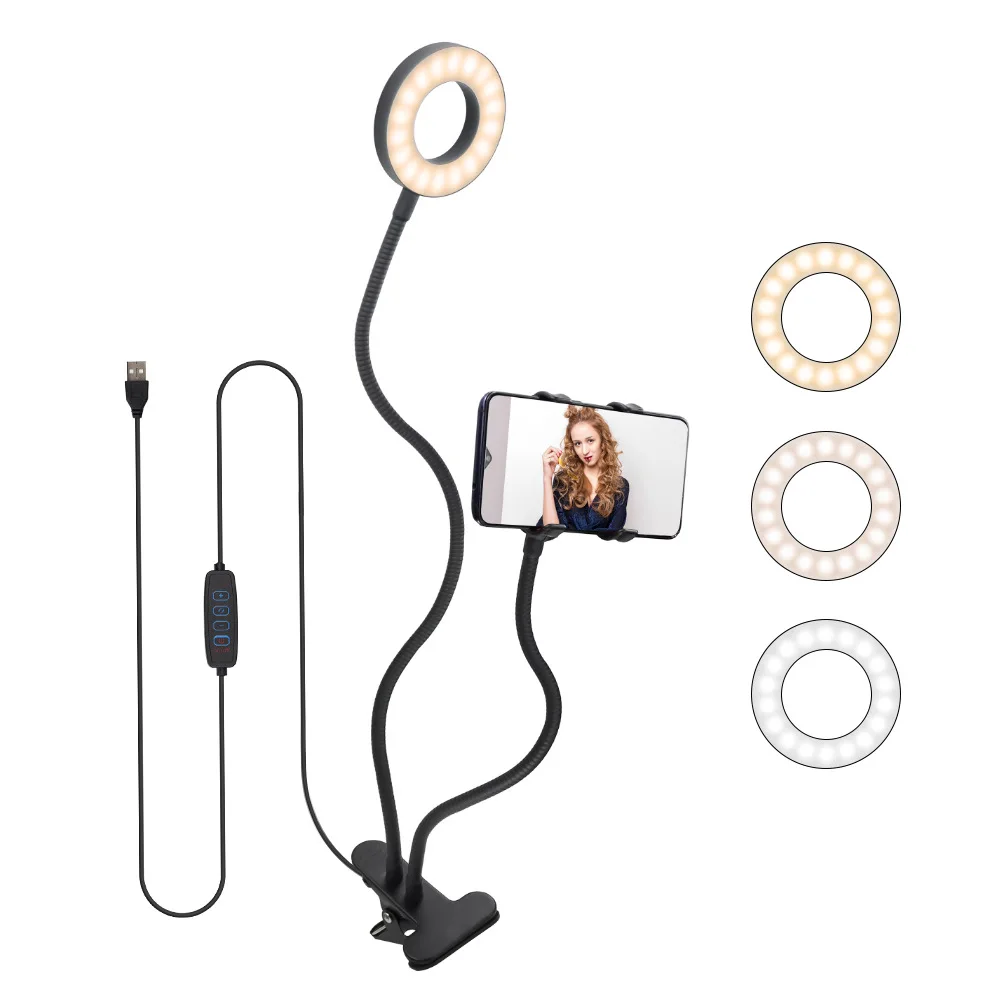 

Black Desktop Two-in-One Fill Light Desktop Clip Live Beauty Light 9cm Portable Ring Light Protable Lamp