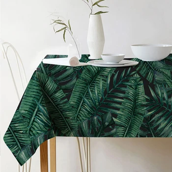 

Pastoral Style Decorative Tropical plant leaves Table Cloth Cotton Linen Tablecloth Dining Table Cover For Kitchen Home Decor