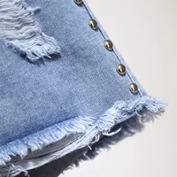 150Kg Plus Size Women's Summer Loose Denim Shorts Ripped Beaded Straight Wide Leg Pants Blue Hip 154cm 5XL 6XL 7XL 8XL 9XL - Image 5
