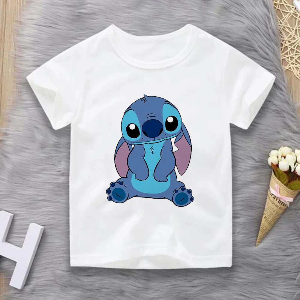 Kawaii мультфильм Лило и Ститч Детская футболка с принтом летняя круглым вырезом