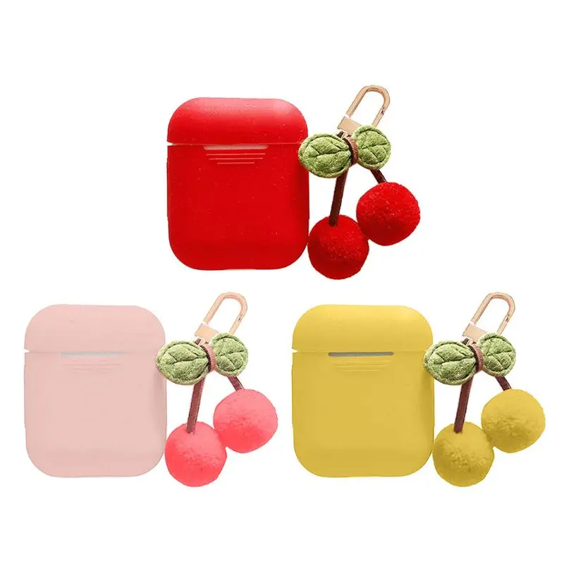 

New Silicone Earphone Cover Protective Case with Cute Cherry Keychain for Airpods 2 Wireless Bluetooth Earphone Charging Box