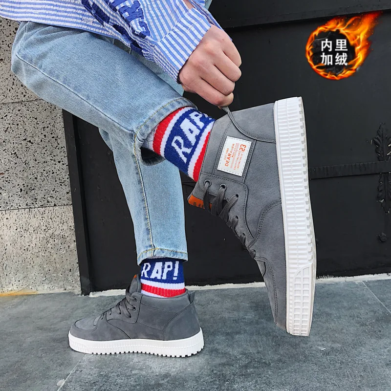 

Shoes Men's 2019 Autumn And Winter New Style plus Velvet Warm Mid-top Boots Versatile Fashion Students Casual Sports Shoes