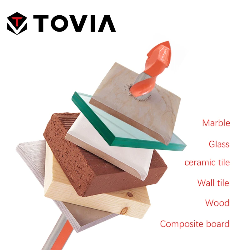 TOVIA 4 шт. набор сверл для керамической плитки для бетона, кирпича, плитки, пластика, дерева, сверла 6 мм-12 мм с круглым хвостовиком
