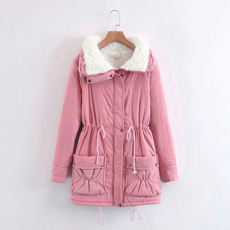 

2018 Autumn And Winter New Style Europe And America Loose-Fit Drawstring Waist Hugging Large Lapel Berber Fleece Mid-length Cott