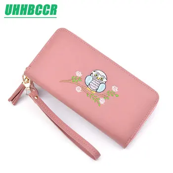 

UHHBCCR Fashion Owl Women Wallet Wrist Handle Phone Case Long Section Money Pocket Pouch Handbag Women's Purse Card Holders 2019