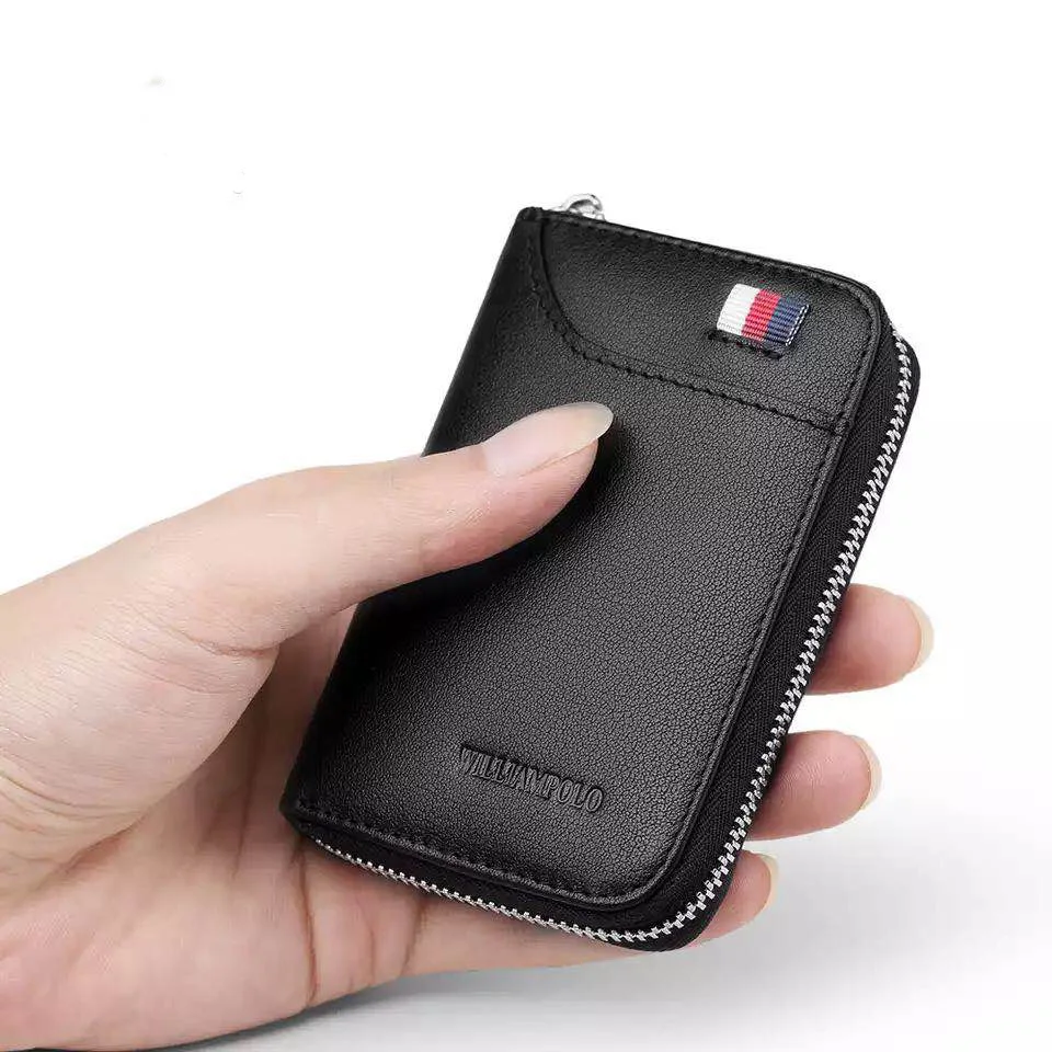 Kopen Mini Lederen Kaarthouder Mannen Rits Credit Card Case Houder Voor Man Kleine Koeienhuid Id kaart Pocket Hoge Kwaliteit Merk pl288
