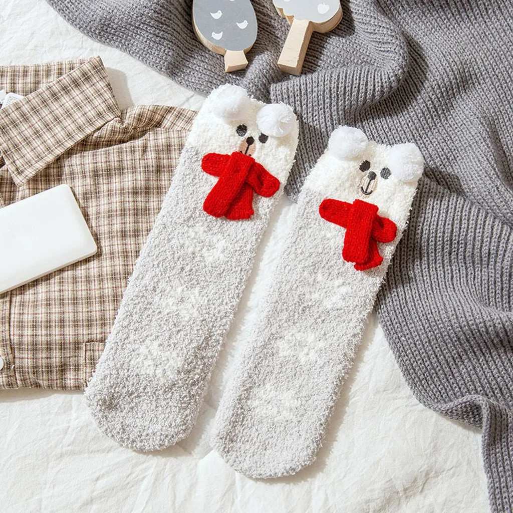 Winter Warm Cute Bear Sleeping striped Socks Fashion Kawaii sunny Animal Socks Home Women Girl Soft Bed Floor Socks calcetas#W