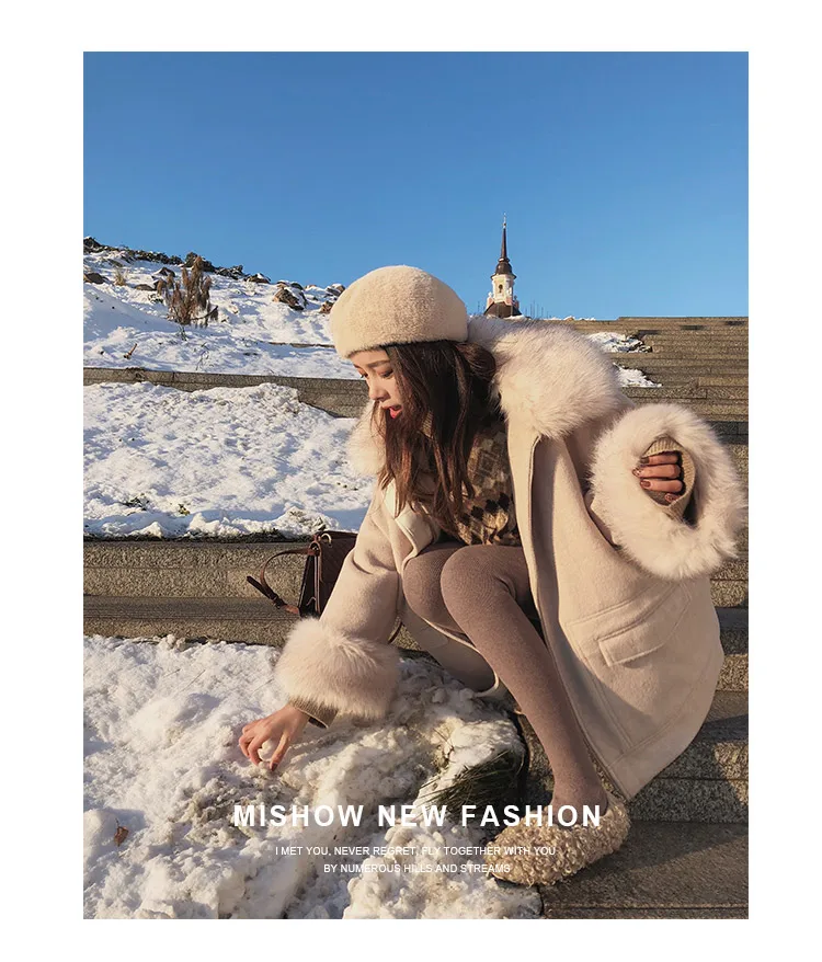 MISHOW, Осень-зима, свободное, Vogue, корейский стиль, Женское пальто, очень толстое, уличная одежда, шерстяной воротник, хорошо сохраняет тепло, куртка MX18D9680