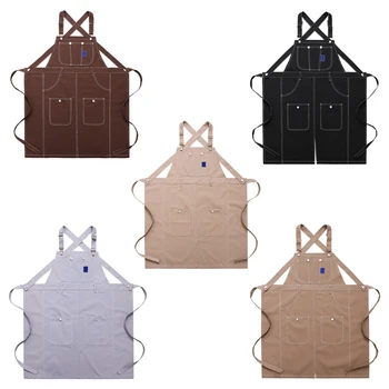 

Chef Apron Cotton Canvas Cross Back Adjustable Apron with Pockets for Women and L4MB