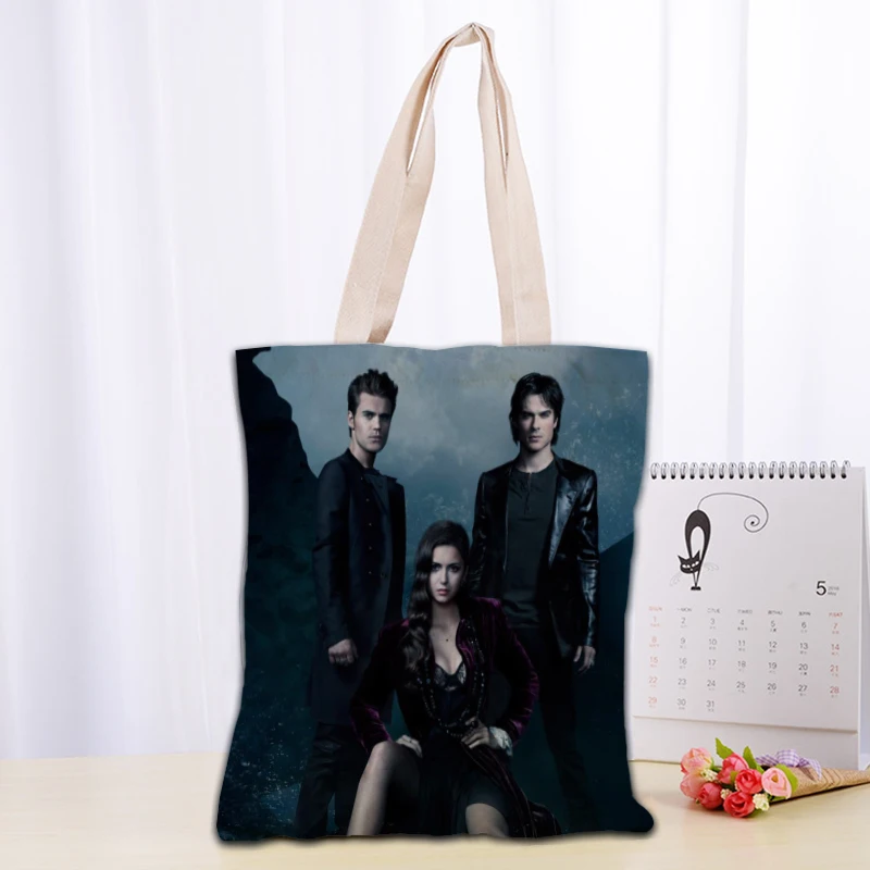 Custom Vampire Diaries Tote Bag Reusable Women Canvas Shoulder Bag Handbag  Shoulder Pouch Foldable Canvas Shopping Bags