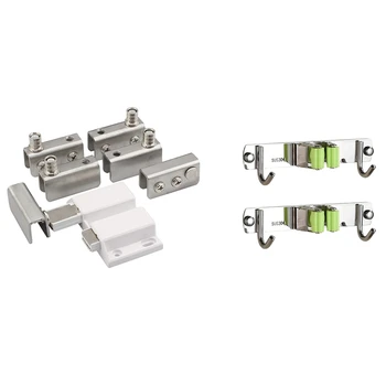 

Stainless Steel Glass Door Pivot Hinge Double Head netic Catch Set with 2Pas Mop Holder Shower Hook Wall Hanging Rack