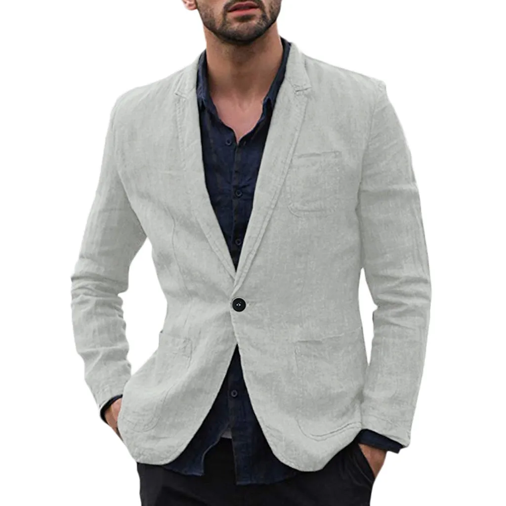 Feitong уличная Мужская куртка Slim Fit Хлопок Смесь Лен Твердые Длинные рукава тонкие Костюмы Блейзер черный белый Верхняя одежда Куртка