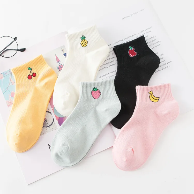 20 пар/компл. Популярные летние хлопковые носки-подследники носки женские шлепанцы с рисунком; тонких листов Kawai Хлопковых Носков однотонные носки из хлопка с фруктами Стиль