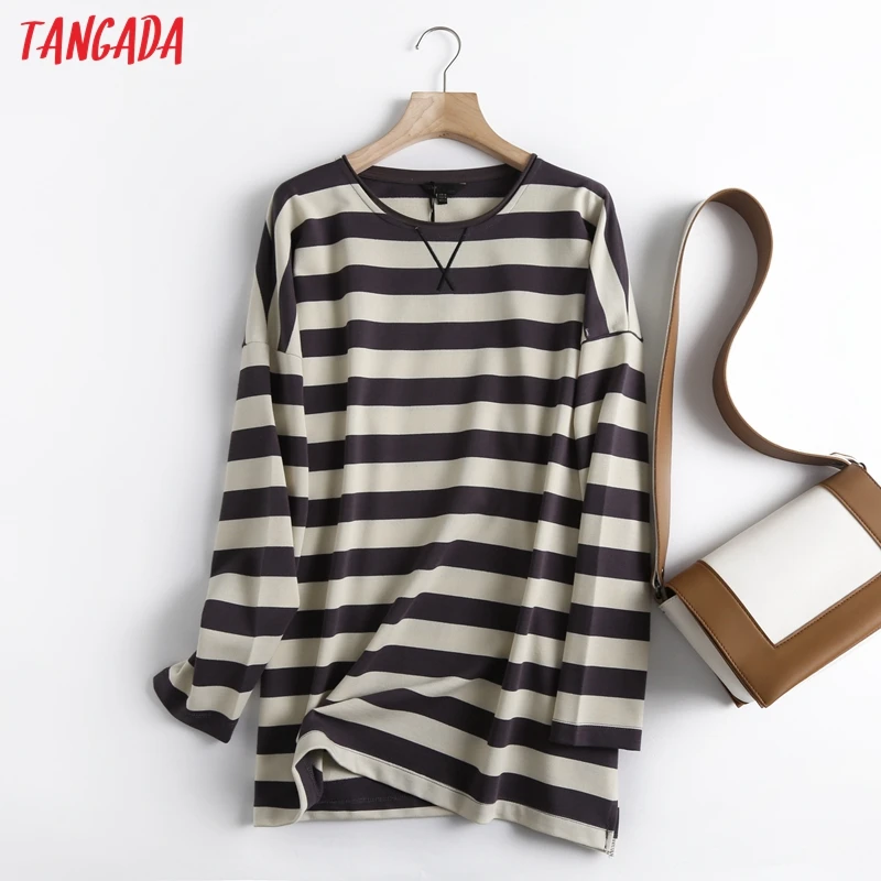 Tangada Women High Quality Striped Print Sweatshirts Oversize Long Sleeve O Neck Loose Pullovers Female Tops 6D42