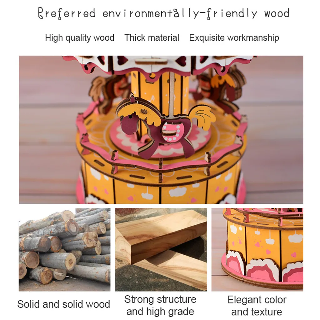 3D деревянная игрушка-головоломка-DIY Модель Ремесло комплект домашнего украшения Рождество музыкальная шкатулка
