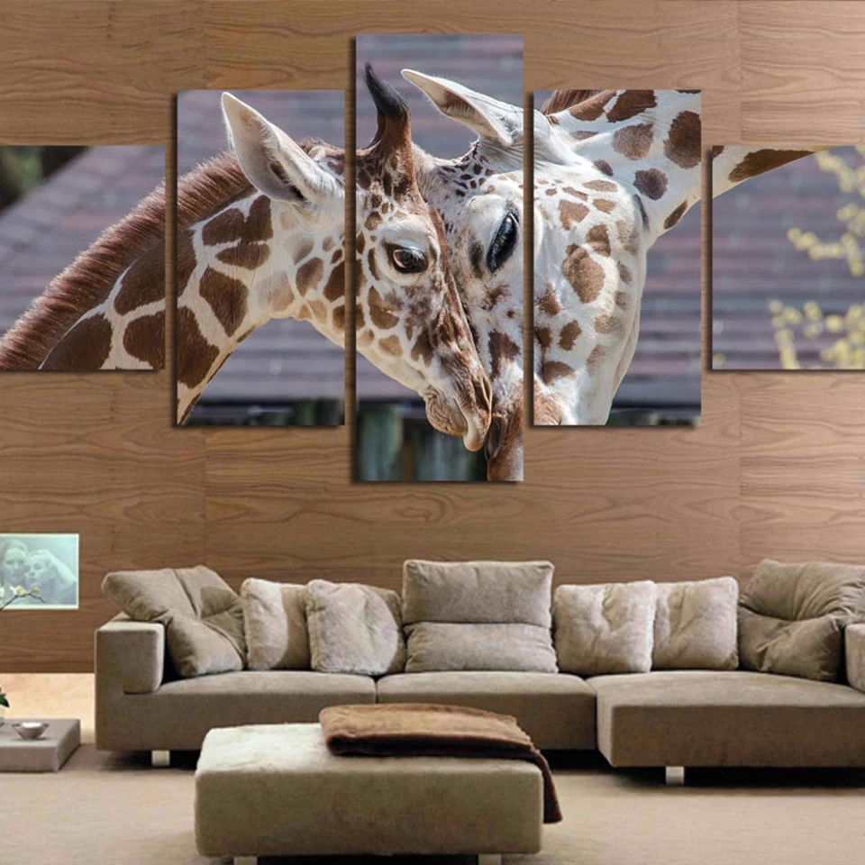 

Wall Artwork Modular 5 Pieces Paintings Animal Giraffe Pictures Hd Printed Home Poster Canvas for Living Room Decoration Framed