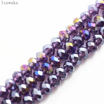 

Isywaka Purple AB Color 6*8mm 72pcs Rondelle Austria faceted Crystal Glass Bead Loose Round Bead for Jewelry Making