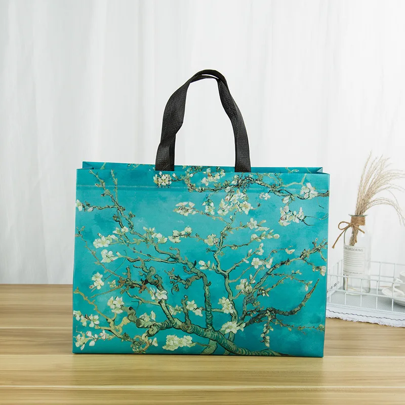 

2020 Newest Plum Blossom Printing Eco Shopping Bag Foldable Reusable Tote Folding Pouch Travel Non-woven Bathroom Storage Bag