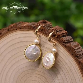 

GLSEEVO Natural Freshwater Baroque White Big Pearl Drop Earrings Wedding Gift Handmade Minimalist Jewelry Oorbel GE0995