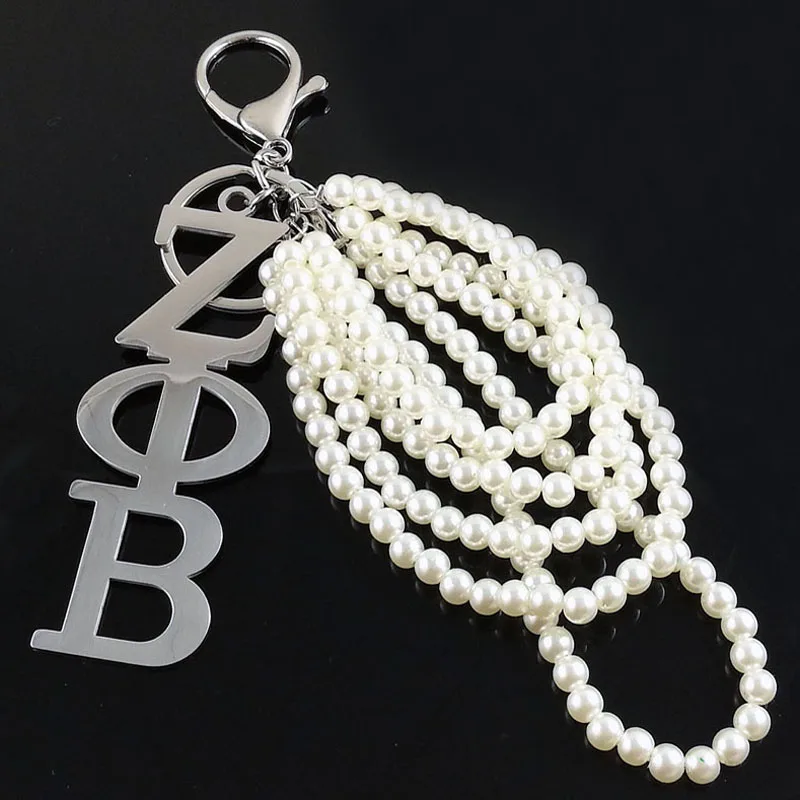 

Greek Large size Stainless Steel SORORITY LOGO Pearl Keychain