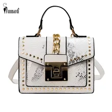 FUNMARDI, маленькие женские сумки, Змеиный дизайн, сумки через плечо, винтажные сумки на плечо с заклепками, женская сумка с клапаном из искусственной кожи, WLHB2033