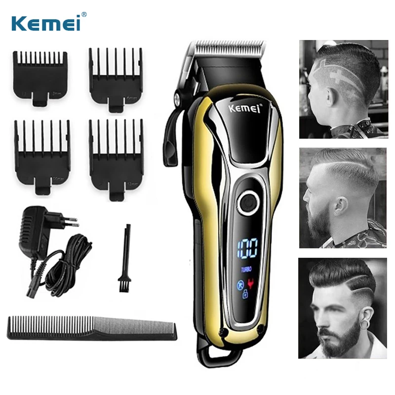 Kemei машинка для стрижки волос светодиодный дисплей машинка для стрижки волос для мужчин перезаряжаемая профессиональная машинка для стрижки волос Бритва Kemei