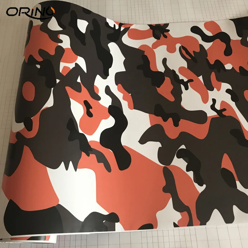 Black Orange White Camouflage Vinyl Film-1