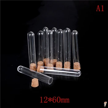 

10pcs 12x60mm Portable Transparent Plastic Perfume Small Mini Empty Bottle with wooden cover