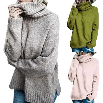 

Casual Women Sweater Solid Color Long Sleeve Turtleneck Sweaters Winter Knitted Sweaters Plus Size Sweaters for Women Pullover