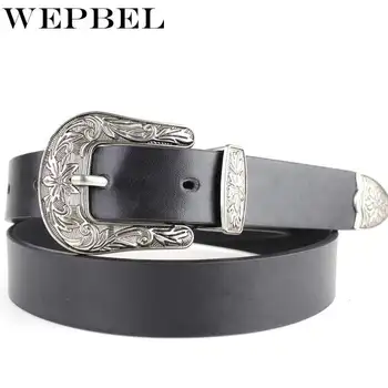 

WEPBEL Faux Leather Belt Women Solid Metal Heart Buckle Waist Belt Vintage Western Carved Ladies Belt Waistband