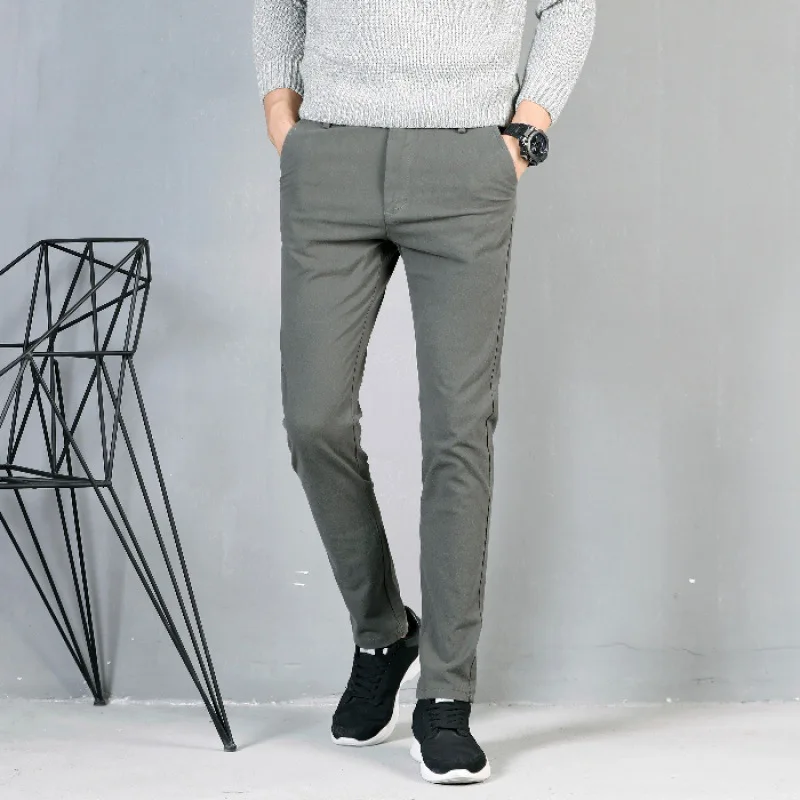 

859 # New Style Trend Convention Slim Fit Pants Casual Black And White with Pattern, Gray, Army Green Three-Color