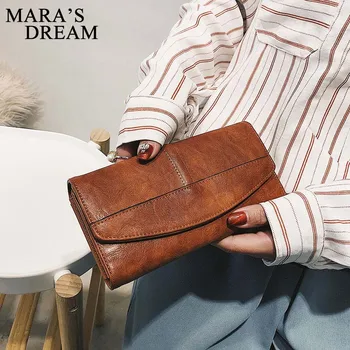

Vintage Trifold Wallet Women Long PU Leather Wallet Female Clutch Purse Hasp Female Phone Bag Girl Card Bags Ladies High Quality
