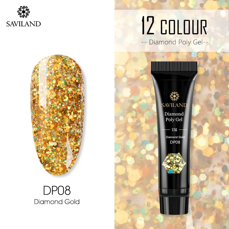 SAVILAND Colors Diamond Poly Gel Soak Off UV Builder Gel Glitter Gel Lacquer Camouflage Fast Nail Extension Poly Gel Art Design - Цвет: 15ml DP08