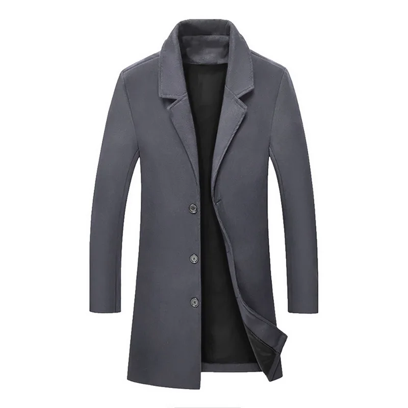Deep Gray A CYSINCOS, модное мужское шерстяное пальто, зимнее, теплое, Одноцветный, длинный Тренч, куртка, мужской, однобортный, Деловой, Повседневный, пальто, парка - Цвет: Deep Gray A