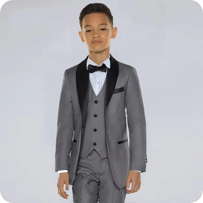 Burgundy Boy Suits for Wedding Black Shawl Lapel Slim Fit Boys Wedding Child Jacket Costume Mariage Kids Blazers Ternos 3Piece