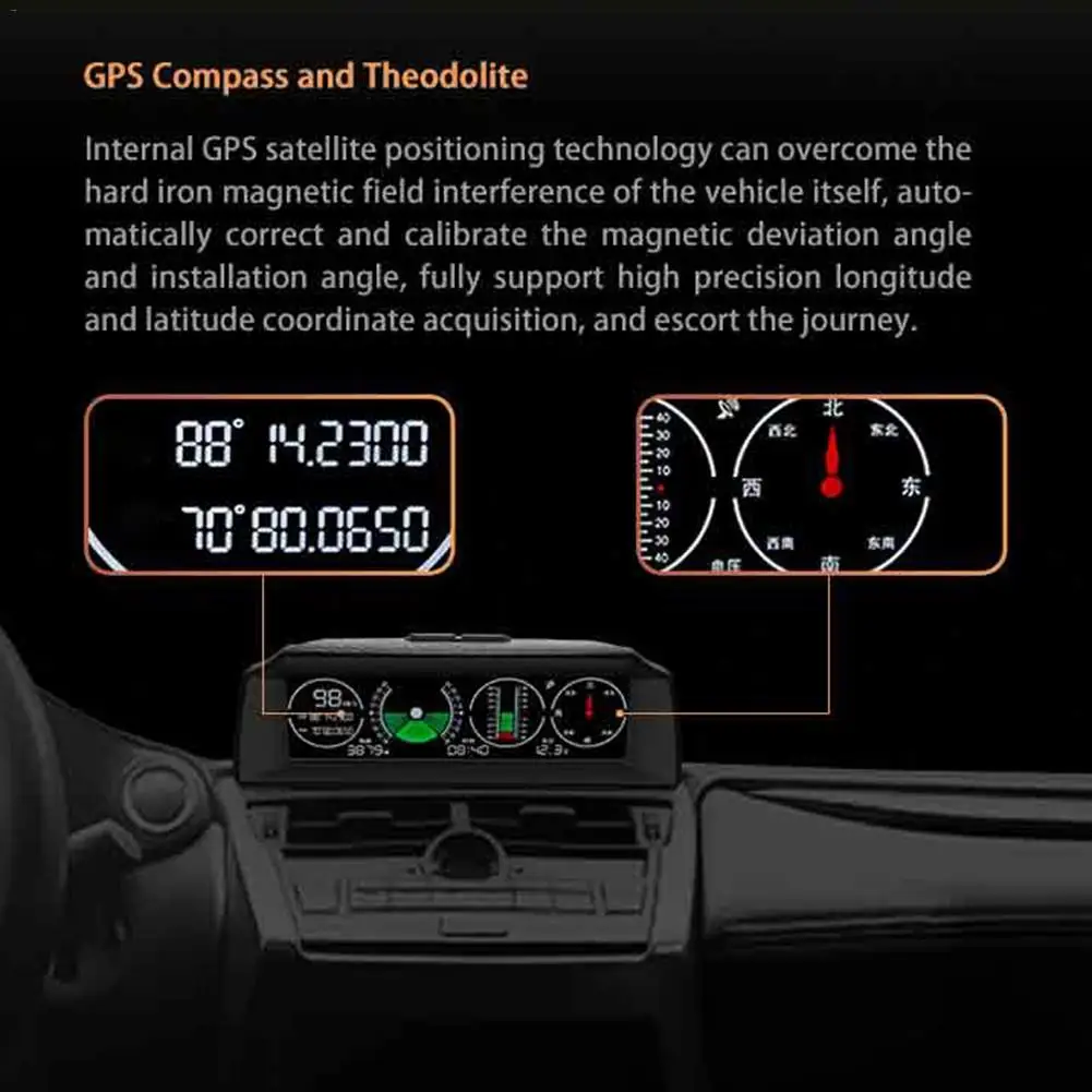 Автомобильный gps Цифровой Инклинометр датчик наклона, отображение скорости, Индикатор высоты, измеритель наклона, отображение скорости, измеритель высоты, компас