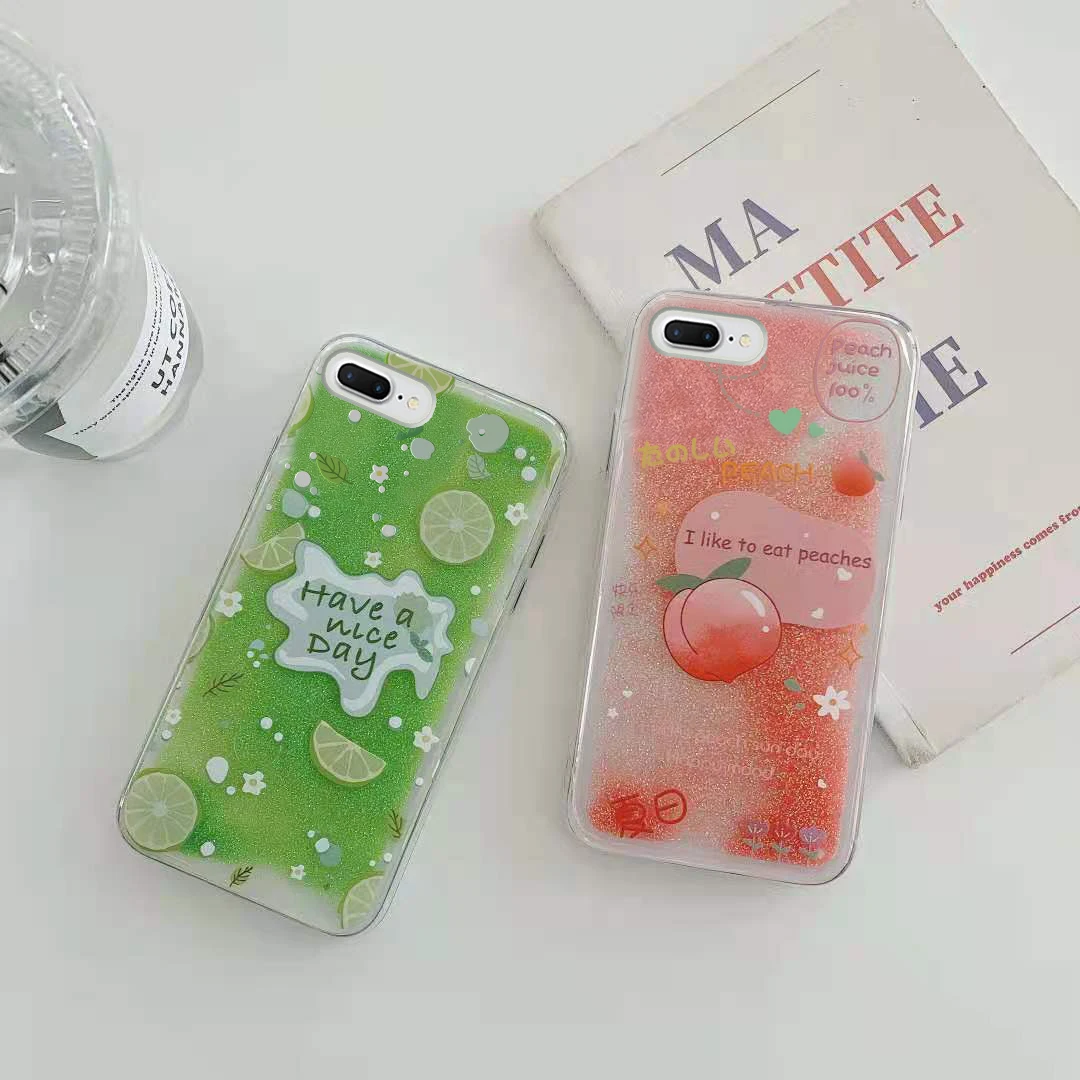 Per Oppo Trova X2 Lite R11 R11S R15 R17 Reno 4 Se Z 5 6 Pro Lemon Peach Quicksand Glitter Water Liquid Phone Case Cover Morbida In Tpu