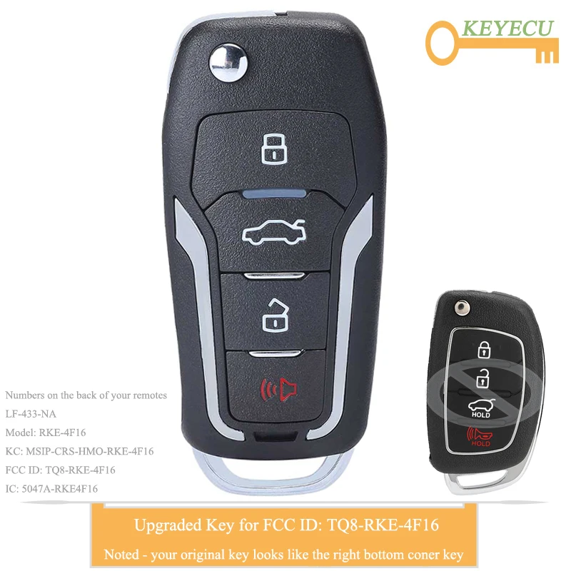 KEYECU Upgraded Flip Remote Car Key for Hyundai Sonata 2014 2015