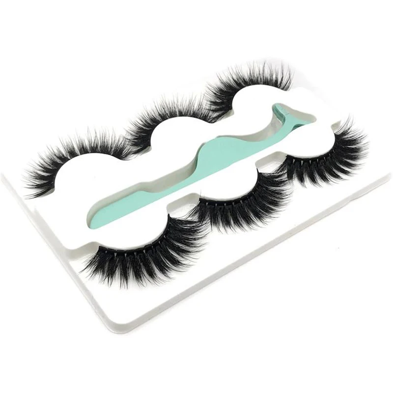 

NEW 3 pairs mink lashes 3d faux natural long false eyelashes eyes make up eyelash extension soft mink eyelashes tweezers 5D-44T